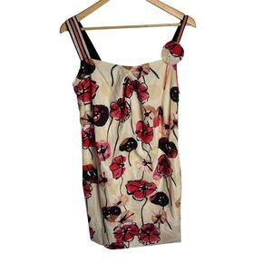 Whimsical poppy floral watercolor mini shift cotton dress size XL